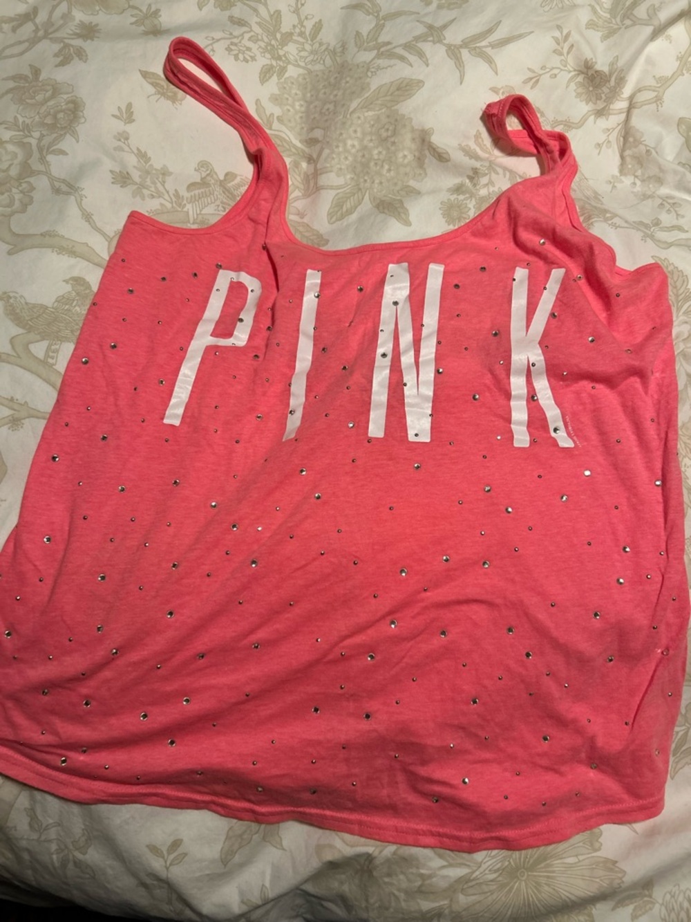 PINK Victoria's Secret Coral Pink Rhinestone Logo Tank